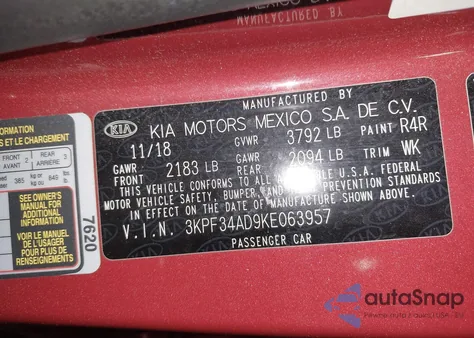 2019 Kia Forte S from USA, damaged, VIN 3KPF34AD9KE063957